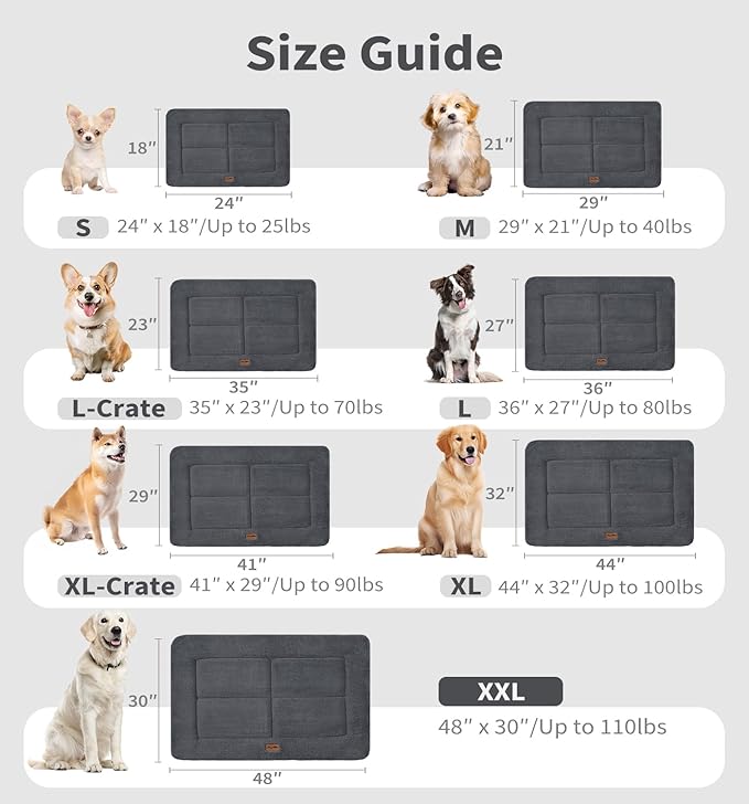 Made4Pets Dog Crate Pad Bed for Extra Large Dogs, Washable &amp; Reversible, Anti-Slip Kennel Mat for Cozy Sleeping, Soft Fluffy Dog Bed for Indoor &amp; Outdoor Use, 48"x30", Dark Gray