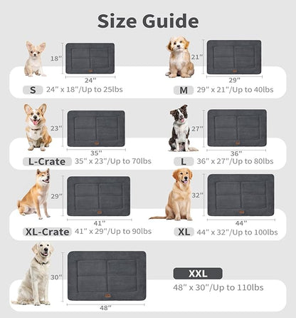 Made4Pets Dog Crate Pad Bed for Extra Large Dogs, Washable &amp; Reversible, Anti-Slip Kennel Mat for Cozy Sleeping, Soft Fluffy Dog Bed for Indoor &amp; Outdoor Use, 48"x30", Dark Gray