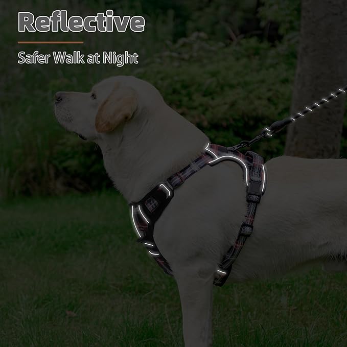 PUPTECK No Pull Dog Harness Small Sized, Adjustable Reflective Dog Harness with Handle Easy Control, Comfortable Soft Padded Pet Vest Harness for Small Dogs, Plaid Black S