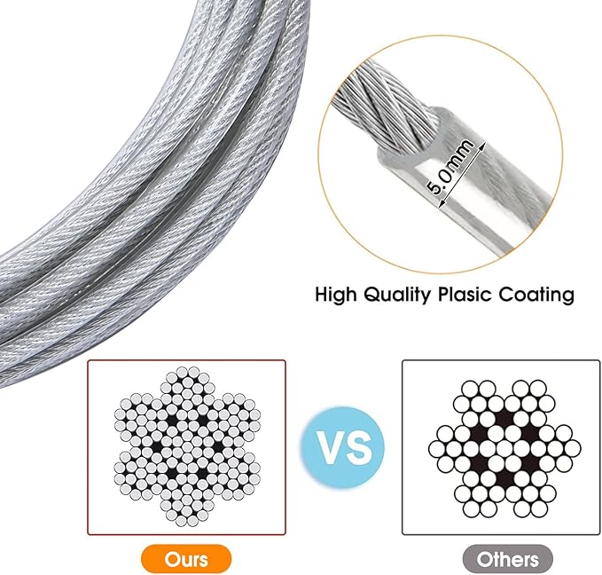 Dog Tie Out Cable for Dogs Outside Up to 125/250lbs,10/20/30/50FT Long Dog Leash&amp;Chains,Small-Large Dogs Runner Cable for Yard,Heavy Duty Lead Line for Outdoor,Camping,Yard(250lbs 50FT, Silver)