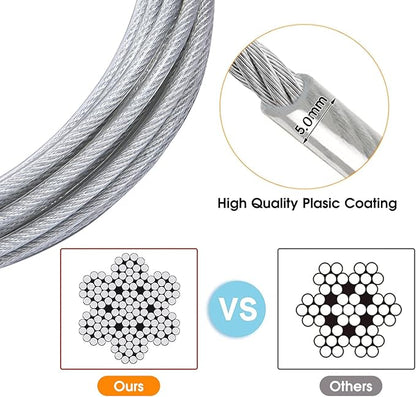 Dog Tie Out Cable for Dogs Outside Up to 250lbs,10/20/30/50/100FT Long Dog Leash&amp;Chains,Small-Large Dogs Runner Cable for Yard,Heavy Duty Lead Line for Outdoor,Camping,Yard (250lbs 100FT, Silver)