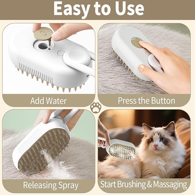 New Cat Steam Brush for Shedding Dog Brush with Steam Pet Hair Cleaning Brush Comb for Spray 4 in 1 Pet Grooming Soft Silicone Brush for Long &amp; Short Haired Pets (White)