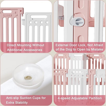 2 Room Dog Playpen with Door,DIY Shape Combination Puppy Pen,16-Panel+2 Link Piece+Large Door+Small Door,25.5" H Dog Fence,Non-Slip&amp;Secure Pet Gate,Easy to Assemble,Pink + White
