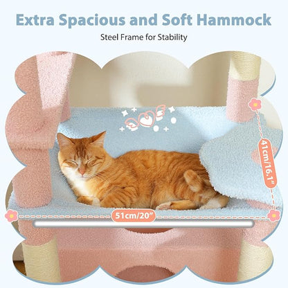 PAWZ Road Flower Cat Tree, 72 Inches Large Cat Tower with Steel Frame Hammock and 7 Scratching Posts, Tall Cat Tree with 2 Condos and Perches for Large Indoor Cats - Blue