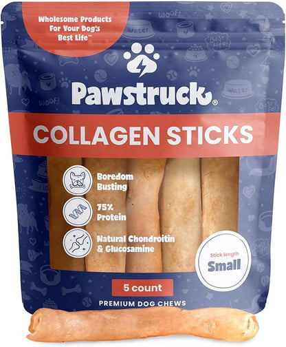 Pawstruck Natural 5-7" Beef Collagen Sticks for Dogs – Long-Lasting Rawhide Alternative, High Protein &amp; Low Fat with Chondroitin &amp; Glucosamine – 5 Pack