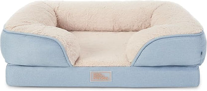 TOWN &amp; COUNTRY EVERYDAY CuddleTown Comfy Solid Bolster Sofa Pet Bed, Supportive &amp; Calming Egg Crate Foam, Non-Slip Bottom, Machine Washable Cover, Blue, Large 35"x25"x8"