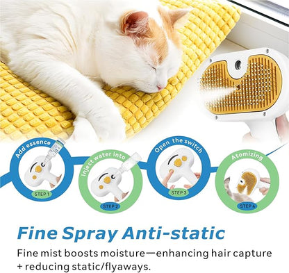 4-in-1 Pet Steam Brush for Dog &amp; cat brush for shedding，Spray Hair Removal Comb with Waterless Shampoo–Self-Cleaning Pet Grooming Tool for Shedding, Anti-Static &amp; Skin-Friendly Design