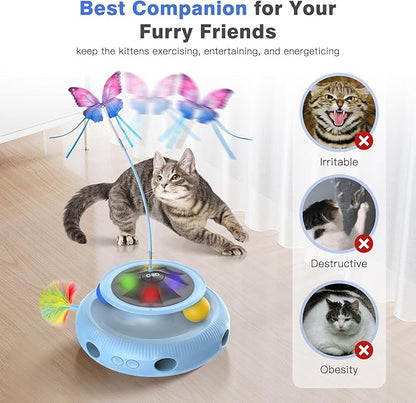 Automatic Interactive Cat Toys for Indoor Cats &amp; Bored Adults - Kitten Toys with Fluttering Butterfly, Ambush Feather &amp; Track Balls - Exercise &amp; Stimulation for Playful Cats (Sky Blue)