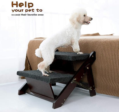 MEWANG Wooden Pet Stairs/Pet Steps - 2-in-1 Foldable Stairs &amp; Ramp for Beds and Cars - Portable Dog/Cat Ladder Up to 110 Pounds