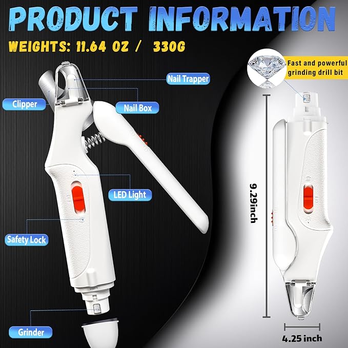 2 in 1 Dog Nail Clippers and Grinder with Lights &amp; Cat Nail Clipper for Large Medium Small Dogs Cats Nail Trimmers USB Rechargeable with 2 LED Lights Dog Claw Care for Non-Black Nails