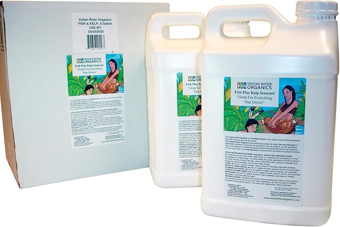 Fish &amp; Kelp Blend Fertilizer - Omri Fertilizer for Plants (5 Gallons) - Liquid Organic Fish and Kelp for Turf, Flowers, Shrubs, Plants, Fruits &amp; Vegetables