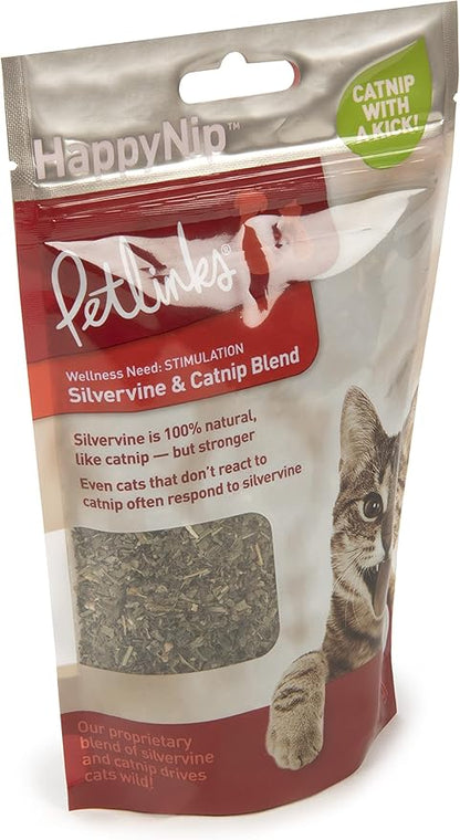 Petlinks HappyNip Catnip &amp; Silvervine Blend for Cats &amp; Kittens, Highly Potent Stimulant/Attractant, Great for Finicky Felines, Resealable Pouch - 2.0 oz