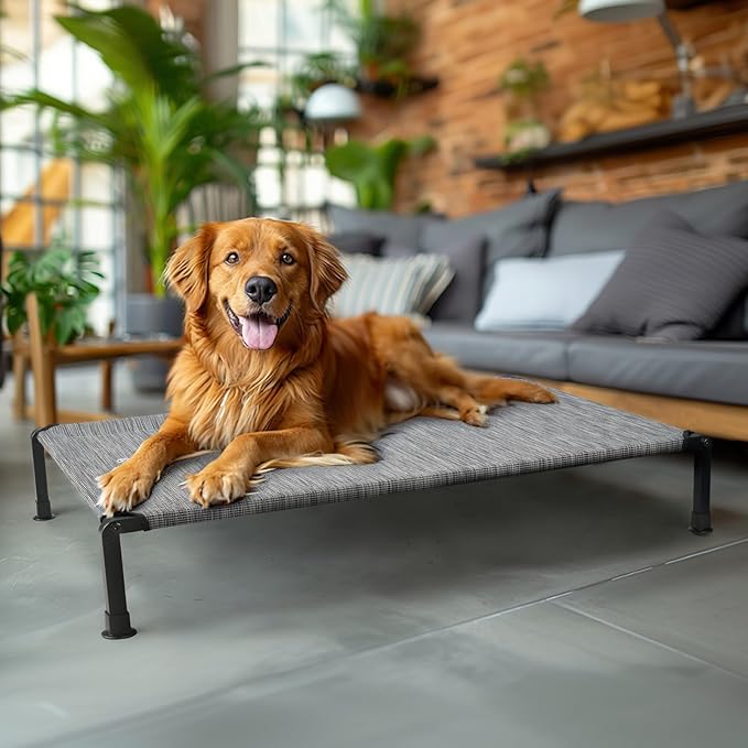 Veehoo Heavy Duty Elevated Dog Bed - Raised Dog Cot with Washable &amp; Breathable Teslin Mesh, Non-Slip Silicon Feet, Cooling for Indoor or Outdoor, 41" x 27", Black Silver
