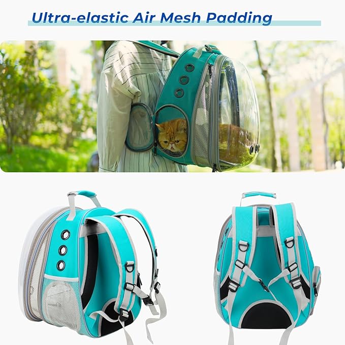 Lollimeow Cat Carrier Backpack, Bubble Expandable Backpack Carrier, Pets and Small Dogs,Airline-Approved, Designed for Travel, Hiking, Walking &amp; Outdoor Use (Front Expandable-Green)