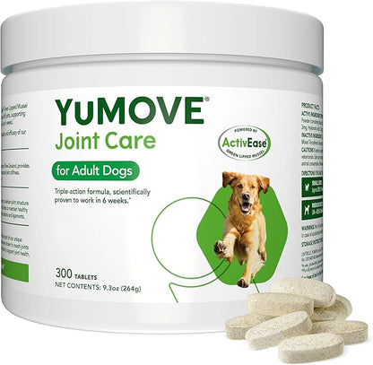 Yumove Hip &amp; Joint Supplement for Dogs with Glucosamine, Hyaluronic Acid, Green Lipped Mussel &amp; Omega 3 Joint Supplement - Regular and Advanced Strength (300ct, Chewable Tablets)