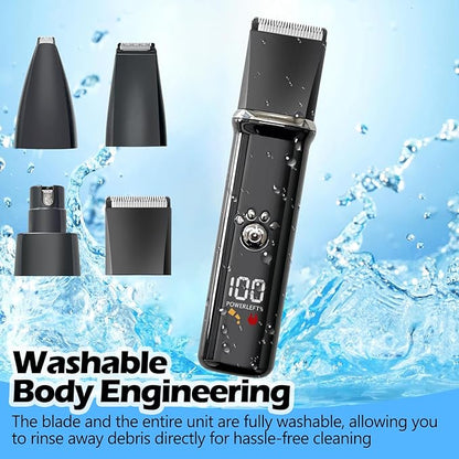 Dog Clippers Grooming Kit - Low Noise, Cordless Electric Trimmer with Nail Grinder for Dogs &amp; Cats, 4 in 1 Rechargeable Clippers for Paws, Ears, Face and Matted Hair (Black)