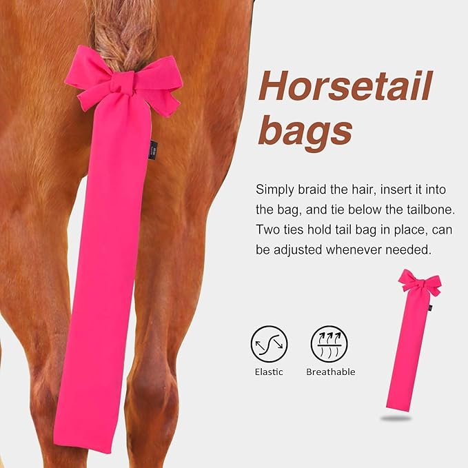 Harrison Howard Stretchy Horse Tail Guard - Breathable &amp; Protects - Slip On Design - 2 Strand Closure - 22" L Light Pink