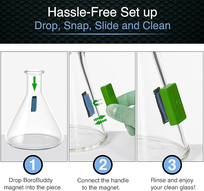 SNOWTREE Magnetic Glass Cleaner BoroBuddy | Glass Pieces, Bottles, Vases | Compact Design for Tighter Spaces &amp; Smaller Glass Pieces | Double Sided | Green