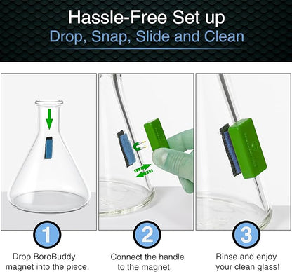 SNOWTREE Magnetic Glass Cleaner BoroBuddy | Glass Pieces, Bottles, Vases | Compact Design for Tighter Spaces &amp; Smaller Glass Pieces | Double Sided | Green