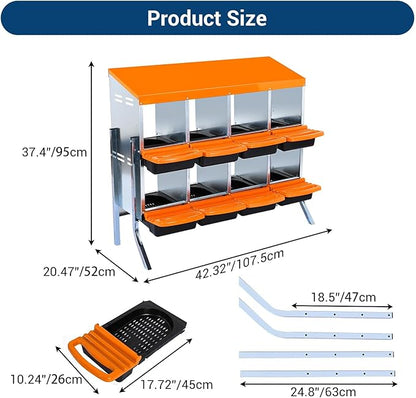Chicken Nesting Box, 8 Hole 2 Layer Hen Nest Boxes with Legs, Roll Away Eggs Laying Boxes,Cleanable Pull Out Hen Roosting Boxes