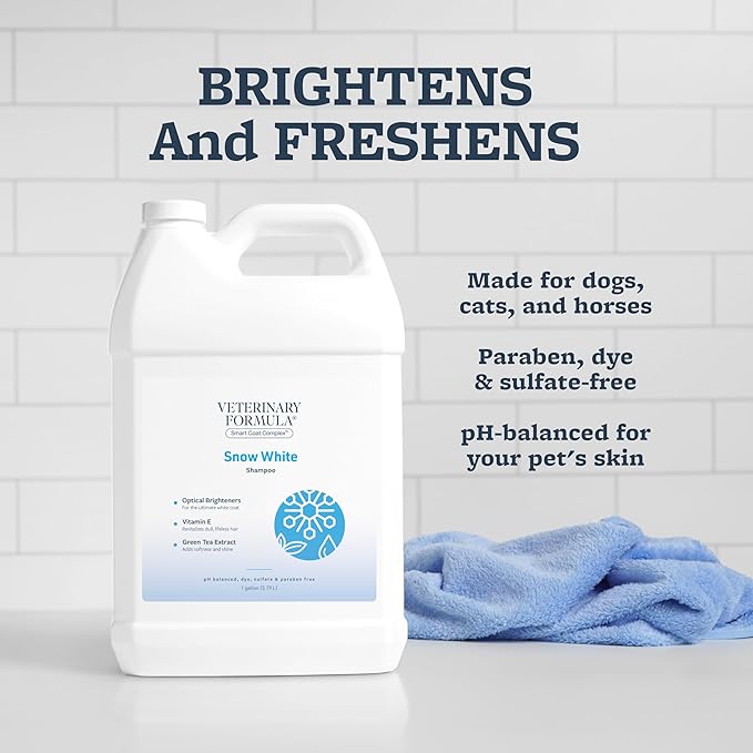 Veterinary Formula Smart Coat Complex Snow White Shampoo for Dogs and Cats, 128 Fl oz / 1 Gal – Gently Remove Stains &amp; Yellowing Without Bleach/Peroxide – Cleans, Deodorizes &amp; Brightens White Coats