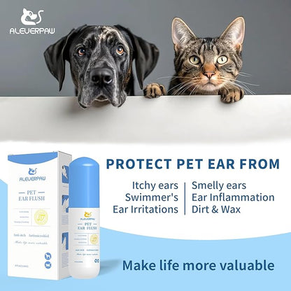 Tris Flush Cat &amp; Dog Ear Cleaner - Dog Ear Infection Treatment with PHMB, Removes Wax, Odo, Gentle &amp; Hypoallergenic, with 20 Cotton Qtips, 4 Fl oz