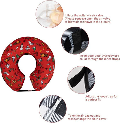 CuteBone Inflatable Soft Dog Cone with Removable Fleece Covers for Small/Medium/Large Dogs and Cats After Surgery GWB07S