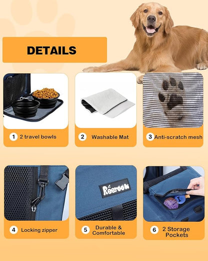 Extra Large Dog Crate with 2 Foldable Bowl, 40 Inch Collapsible Travel Dog Crate Kennel with Soft Blanket for Medium Dogs,Indoor &amp; Outdoor (40" L x 27" W x 27" H, Navy)