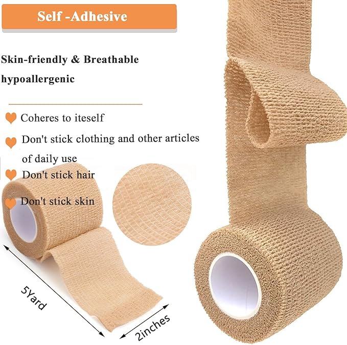Self Adhesive Tape Wrap 15Rolls,Non-Woven Self Adherent Vet Wrap Tape,5CM x 5Yard | Cohesive Bandage Tape for Wrist &amp; Ankle,Elastic Grip Cover (Skincolor-15Rolls)