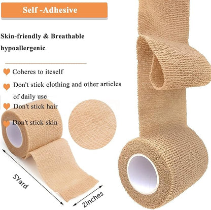 Self Adhesive Tape Wrap 15Rolls,Non-Woven Self Adherent Vet Wrap Tape,5CM x 5Yard | Cohesive Bandage Tape for Wrist &amp; Ankle,Elastic Grip Cover (Skincolor-15Rolls)
