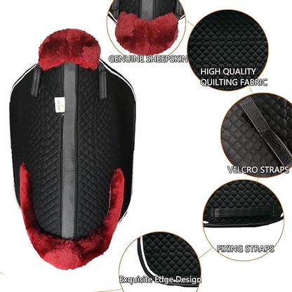 Woolous Dressage Saddle Pad, English Saddle Pad with Sheepskin Trim, Lambskin Wool Fleece Lining, Square Saddle Pad for Equestrian Riding, Comfortable &amp; Shock Absorbing