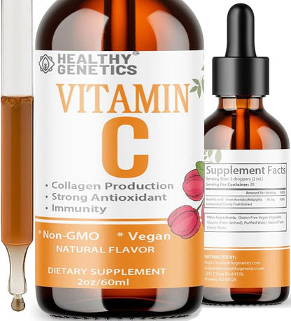 Vitamin C Supplement | Liquid Vitamin C Liquid Drops for Adults &amp; Kids | Acerola Cherry | Immune Support Supplement | Antioxidant | Skin | Vegan | Non-GMO | Gluten Free | 2 Fl