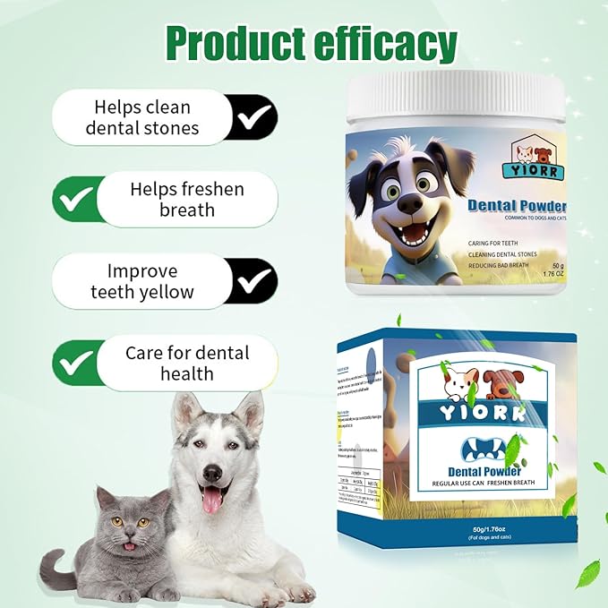 Dog Dental Powder - Dog Teeth Cleaning Powder,Pet Breath Freshener for Teeth Cleaning,Tartar Remover &amp; Reduces Plaque &amp; Bad Breath,Dental Care Supplies for Dogs Cat-Beef Flavor 50g