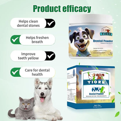 Dog Dental Powder - Dog Teeth Cleaning Powder,Pet Breath Freshener for Teeth Cleaning,Tartar Remover &amp; Reduces Plaque &amp; Bad Breath,Dental Care Supplies for Dogs Cat-Beef Flavor 50g