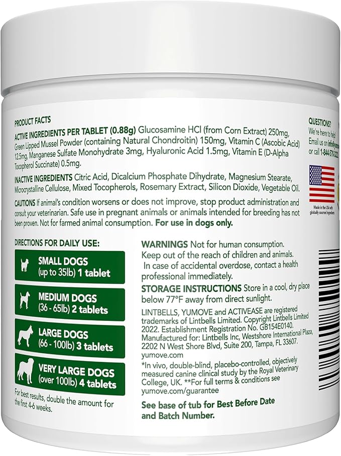 YuMOVE Hip &amp; Joint Supplement for Dogs with Glucosamine, Hyaluronic Acid, Green Lipped Mussel &amp; Omega 3 Joint Supplement - Regular and Advanced Strength (120ct, Chewable Tablets)