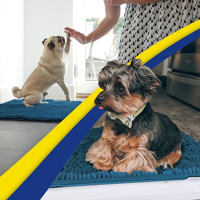 Muddy Mat® Original Dog Door Mat for Muddy Paws, Super Absorbent Microfiber, Non-Slip Washable Pet Rug, Quick Dry Chenille Entryway Carpet, Machine Washable Indoor Outdoor mat, Atlantic Blue 36"x120"