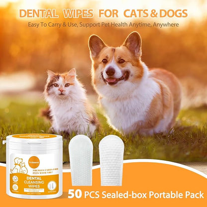 Pet Dental Finger Wipes for Dogs and Cats, Dog Teeth Cleaning Wipes, Dog Dental Care Wipes, Reduce Plaque &amp; Tartar Buildup, Freshen Breath, Cleaner Mouth, Coconut Scent, 50Pcs