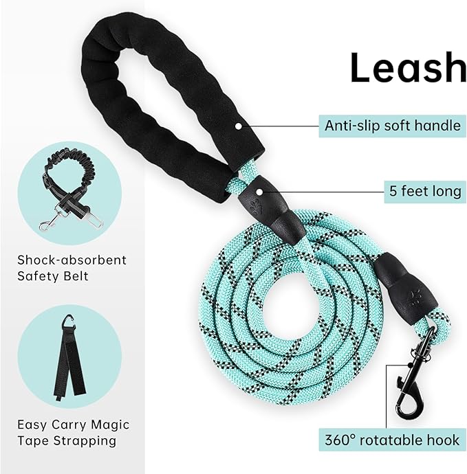 IVY&amp;LANE No Pull Dog Harness with Leash Set, Reflective No Choke Pet Vest,Adjustable Oxford Dog Vest Harness with Easy Control Handle for Large Dogs (Turquoise,L)