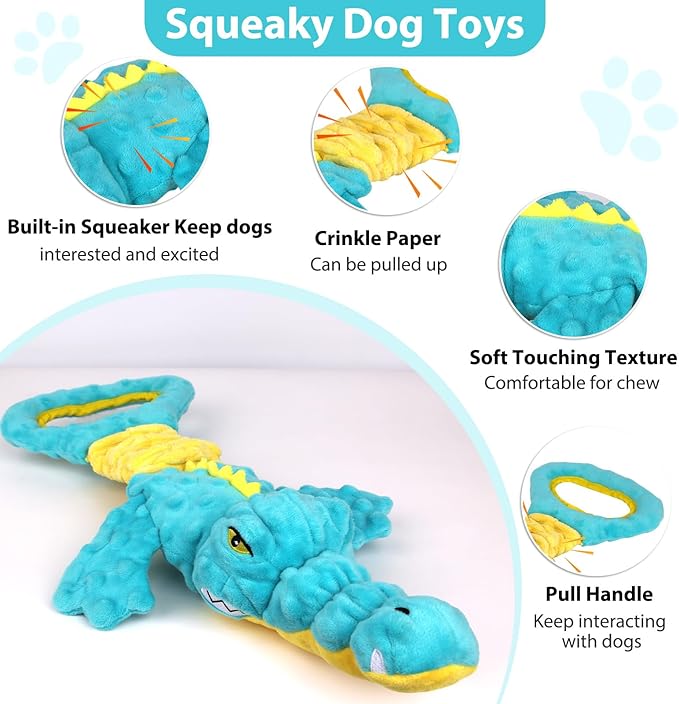 Dog Toys Cute Alligator Dog Toy Tough Plush Puppy Toy for Playtime, Training &amp; Tug of War- Interactive Squeaky &amp; Crinkle Chew Toy for Small to Large Dogs