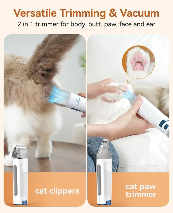 oneisall Cat Vacuum Groomer Quiet, Pet Vacuum Grooming Kit with Clipper Paw Trimmer &amp; Brush, 1.5L Large Dust Cup Pet Vacuum for Shedding, Trimming &amp; Home Cleaning