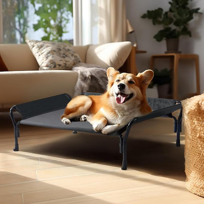 Veehoo Cooling Elevated Dog Bed, Raised Pet Cot with Guardrail &amp; Slope Headrest, Durable Breathable Teslin Mesh, Non-Slip Feet, Washable Dog Couch Bed for Indoor &amp; Outdoor, Medium 39.5" x 28", Black