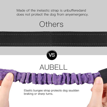 AUBELL Dog Seat Belt for Car,2 Pack Set 3-in-1 Adjustable Reflective Bungee Heavy Duty Dog Car Harness Tether with Clip Hook Latch &amp; Buckle,Swivel Zinc Alloy Carabiner,Black+Purple