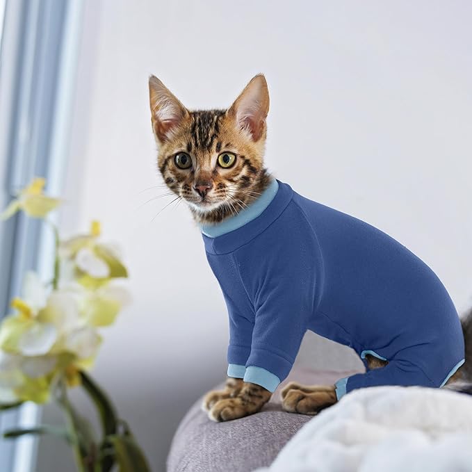 PUMYPOREITY Cat Hair Sticky Shirt – Breathable &amp; Lightweight, Reduces Shedding Fur Pajamas, Prevents Licking Wounds After Surgery, Blue, M