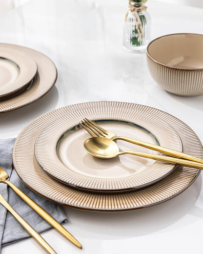 GBHOME Ceramic Dinnerware Sets, 18 Piece Embossed Elegant Stoneware Plates and Bowls Sets, Housewarming Wedding Gift | Dishwasher &amp; Microwave Safe | Dishes Set Service for 8