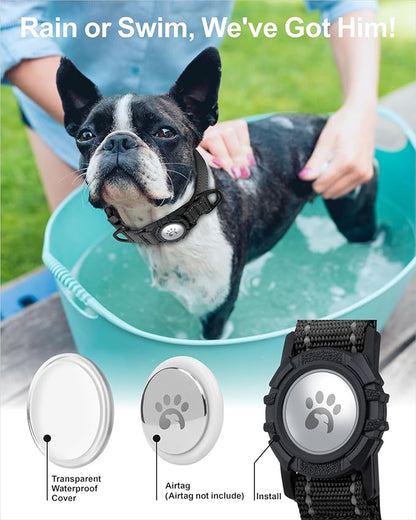 TagME Airtag Dog Collar,Waterproof Reflective Pet Collar with Airtag Holder,Soft Padded and Double D-Rings for Puppy,Black