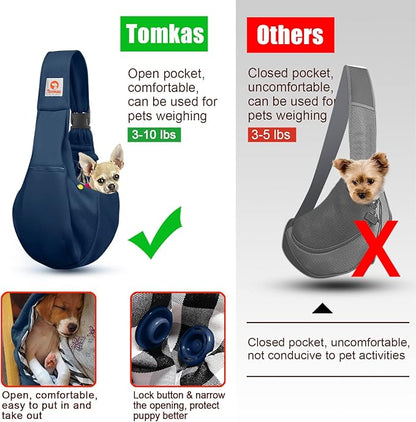 Tomkas Small Dog Sling Carrier - Zipper Pocket &amp; Adjustable Strap - for 3-10 lbs Pets(Dark Blue)