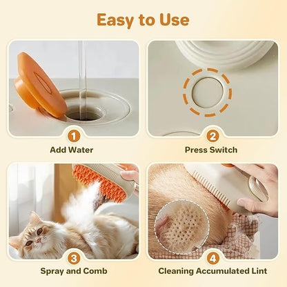LunaSync Cat Steam Brush for Shedding, 4 in 1 Rechargeable Pet Grooming Brush for Cats and Dogs, Anti-Static Deshedding Tool with Massage &amp; Cleaning, Comb for Long Short Hair - Beige