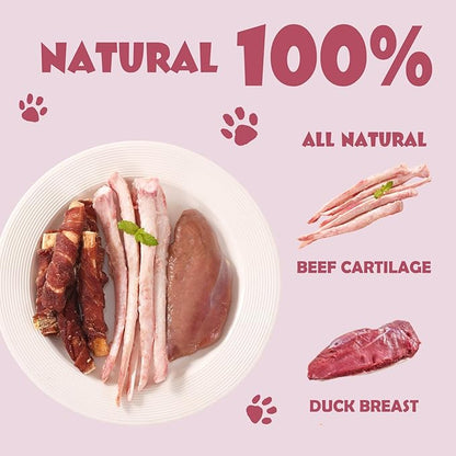 ASMPET Dog Treats, Duck Wrapped Beef Cartilage, Rawhide Free &amp; Grain Free Dog Snacks