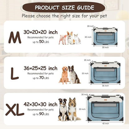 Dog Crate - Soft Pet Kennel for Dogs/Cats, 3-Door Breathable Travel Cage with Mesh Window, Portable Dog Kennel for Indoor &amp; Outdoor, Blue-L