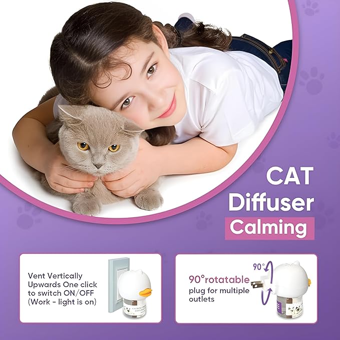 Cat Calming Pheromone Diffuser – Premium Cat Calming Diffuser for Stress &amp; Anxiety Relief – Reduces Scratching, Spraying &amp; Fighting – 60 Day Supply, 48ml Bottle – Ideal for All Cats &amp; Multi-Cat Homes